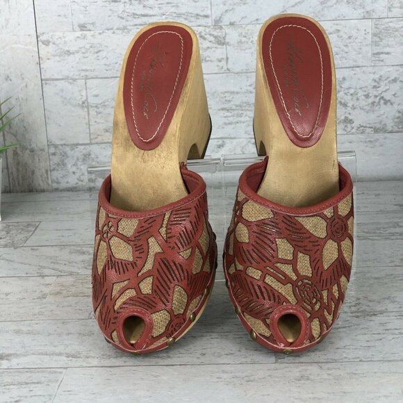 Kenneth Cole Womens Wooden Peep Toe Heels Platform Size 8 "Rare" Red/Burgandy‎ - Picture 11 of 12